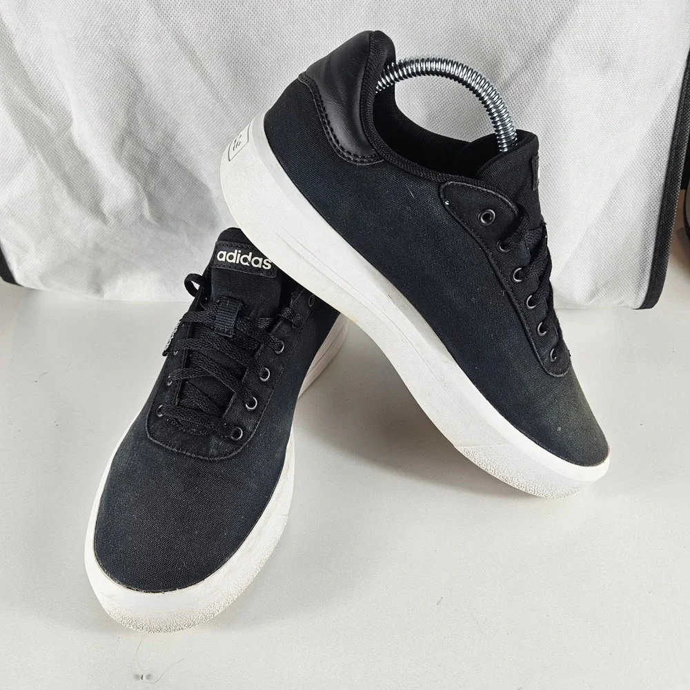 Adidas Court Platform CLN Low Black White Canvas Sneakers GW6909 Womens 8